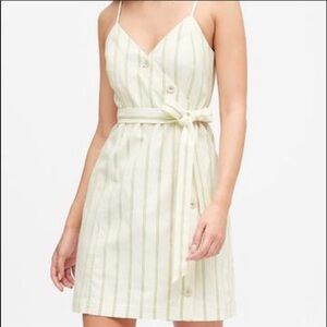 Banana Republic SL Strappy Button-Front Lime Green Stripe Belted Mini Dress| NWT